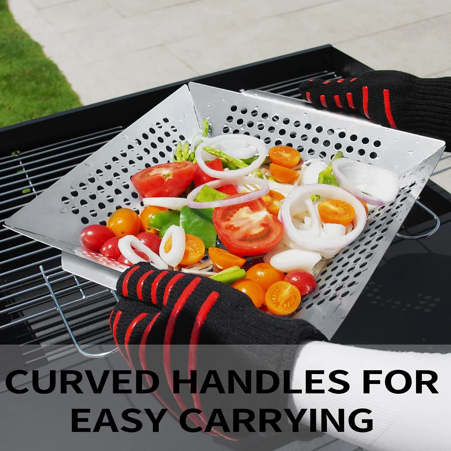 3 Pack Grill Baskets- Stainless Steel Grilling Basket for Indoor and Outdoor Use, Heavy Duty Vegetables Grill Basket for Veggies and Kabob, Suitable for All Grills, Dishwasher Safe by JY COOKMENT