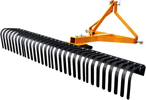 3 Point 5 FT Landscape Rock Rake, Heavy Duty 60" Width 3 Point-Attach Tow-Behind Garden Tool, 360 Degree Rotation for Compact Tractors, Category 1