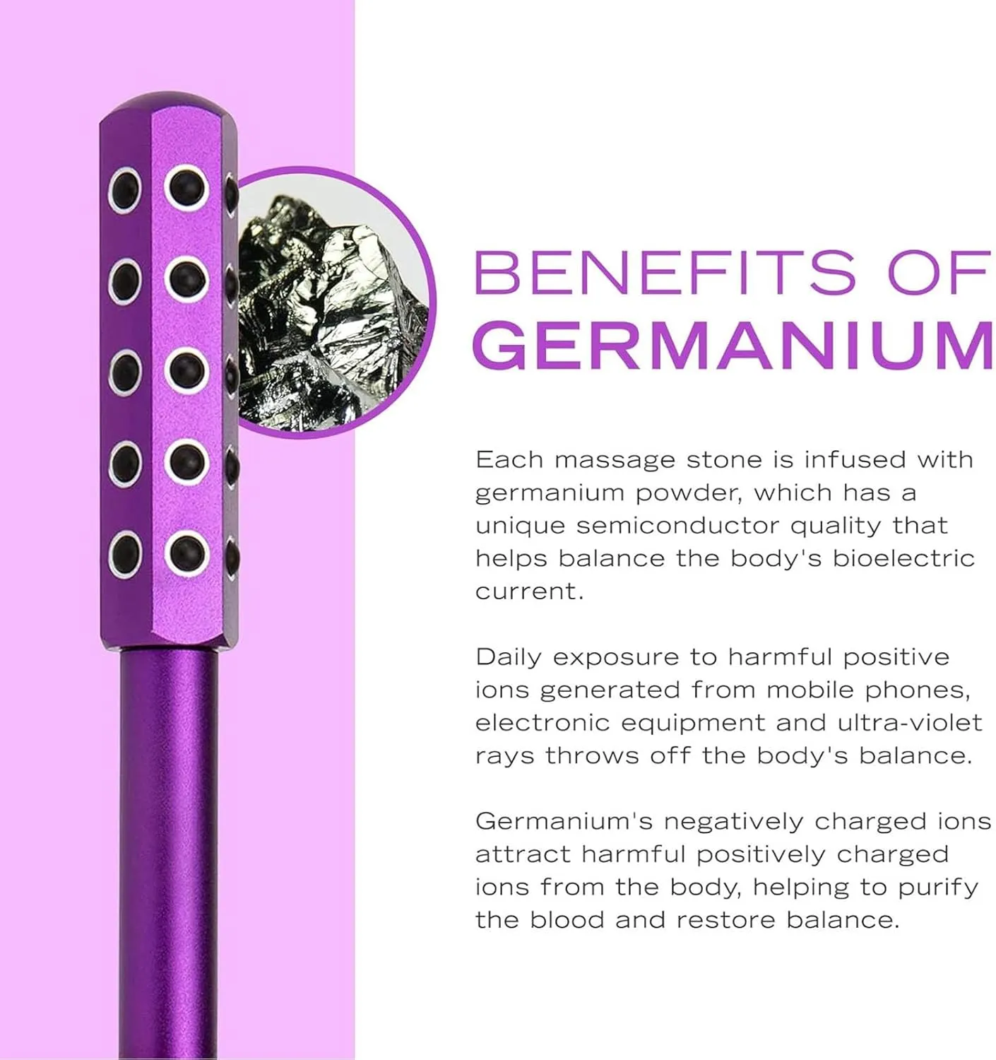 30 Grains Germanium Elarique Beauty Roller for Up Lifting and Skin Care, Arrily Face Roller, Facelift Pro Beauty Roller, Cooling & Sculpting, Portable with Ergonomic Handle (Purple)