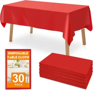 30 Pack Red Plastic Table Cloths Disposable，54 x 108 Inches Plastic Table Cover for Rectangle Tables，Disposable Tablecloth for Dinning，Parties，BBQ，Wedding，Outdoor