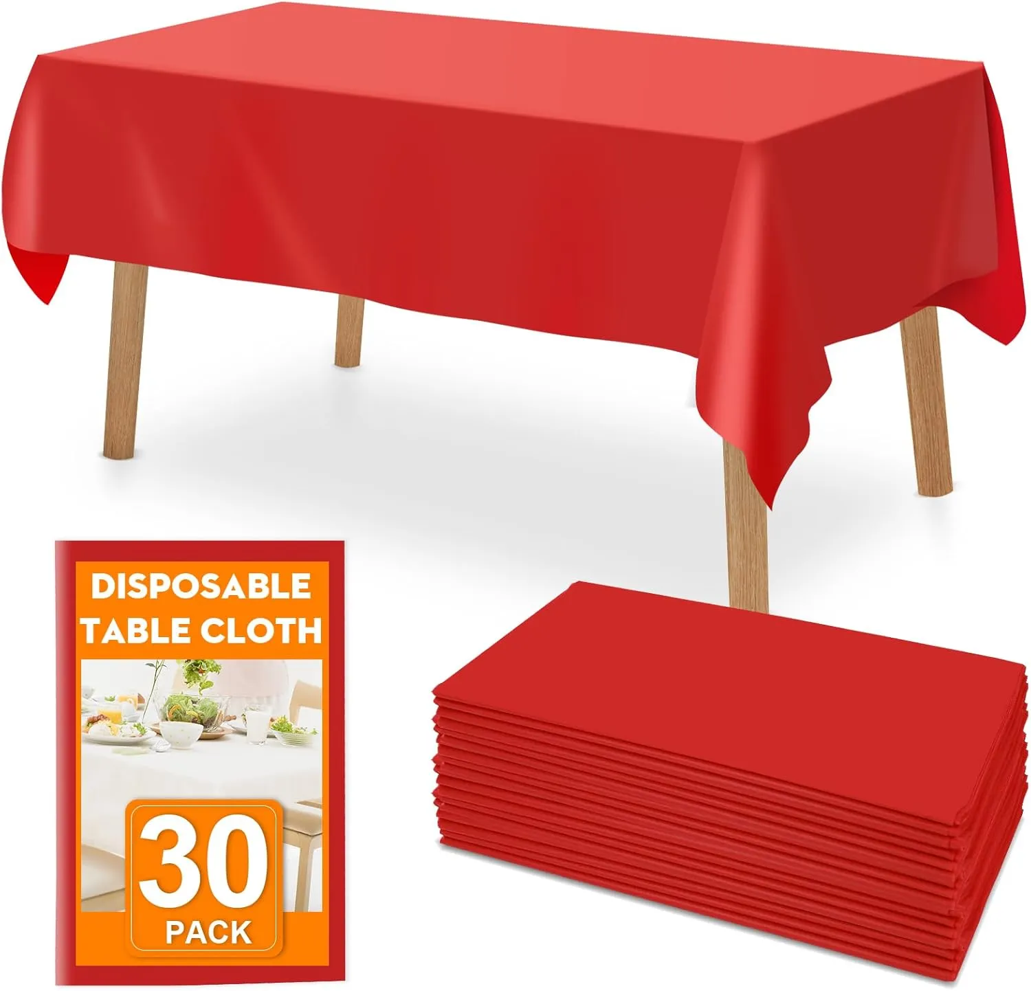 30 Pack Red Plastic Table Cloths Disposable，54 x 108 Inches Plastic Table Cover for Rectangle Tables，Disposable Tablecloth for Dinning，Parties，BBQ，Wedding，Outdoor