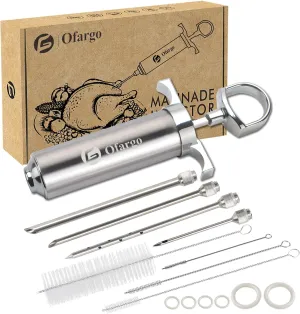 304-Stainless Steel Meat Injector Syringe Kit with 4 Marinade Needles for BBQ Grill Smoker, 2-oz Large Capacity, Both Paper User Manual and E-Book Recipe