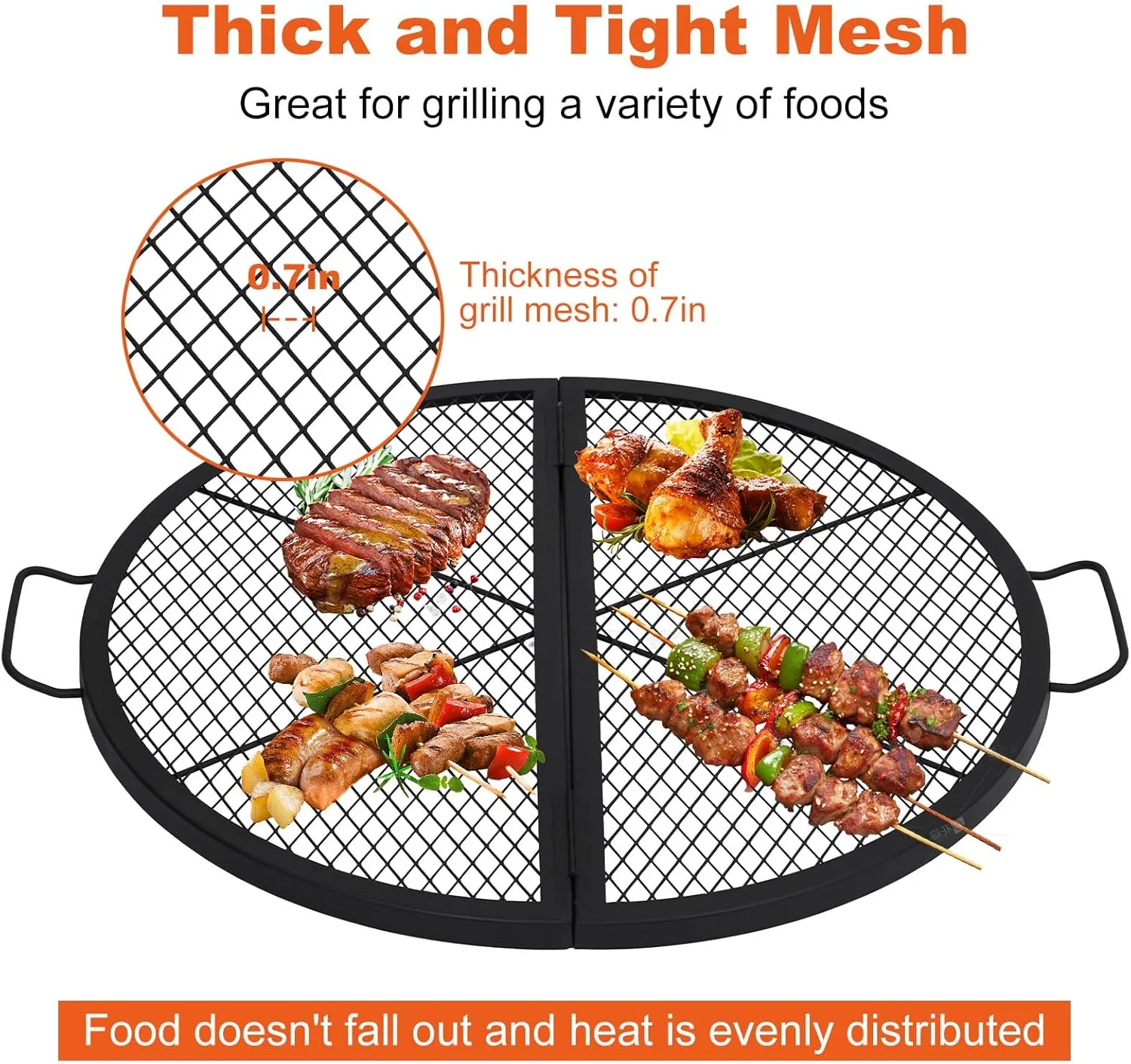 30.5in Foldable Fire Pit Cooking Grill Grate, X-Marks Fire Pit Grill Cooking Grate, Outdoor Campfire BBQ Grill, Heavy Duty Steel Campfire BBQ Grill Grid, Portable Camping Cookware with Handle