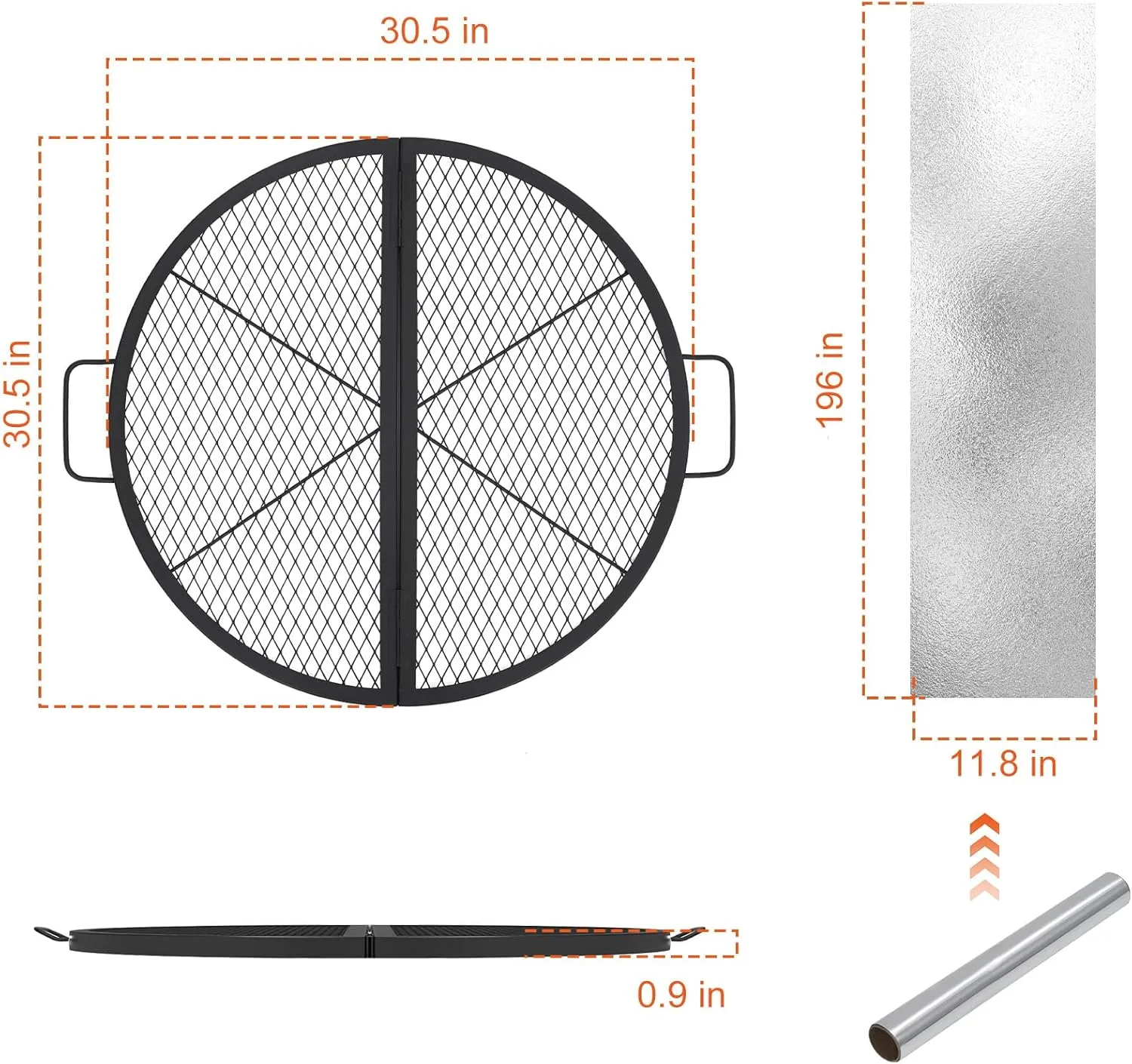 30.5in Foldable Fire Pit Cooking Grill Grate, X-Marks Fire Pit Grill Cooking Grate, Outdoor Campfire BBQ Grill, Heavy Duty Steel Campfire BBQ Grill Grid, Portable Camping Cookware with Handle