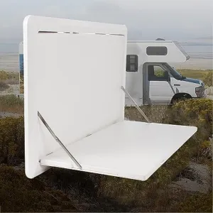 31.5in RV Caravan Folding Table, Wall Mount White Camping Picnic Folding Table with LED Lighting, RV Foldable Picnic Table with Double Lock Design, for Campervan Trailer(A