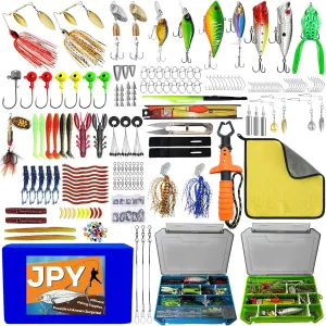 329PCS Fishing Lures Kit Bass Fishing Tackle Box with Tackle Included Fishing Gear Accessories Set with Soft Lure, Pliers, Hooks, Spoons, Jigs, Swivels, Frog, Weights Freshwater&Saltwater Gift Choice