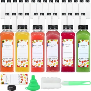 33pcs 16oz Plastic Bottles with Caps, Premium Juice Containers with Lids, Clear Empty Reusable Smoothie Bottles for Beverage Drinking Milk