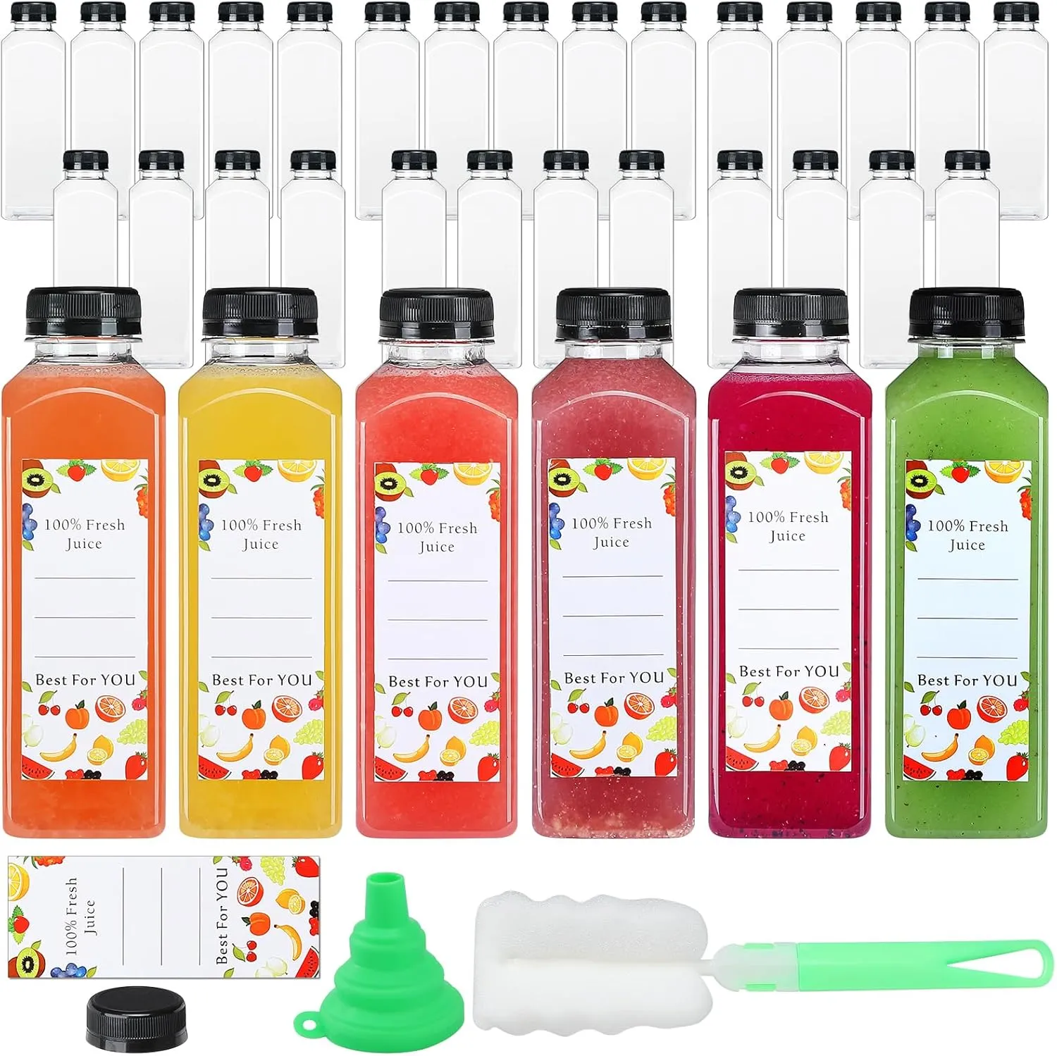 33pcs 16oz Plastic Bottles with Caps, Premium Juice Containers with Lids, Clear Empty Reusable Smoothie Bottles for Beverage Drinking Milk