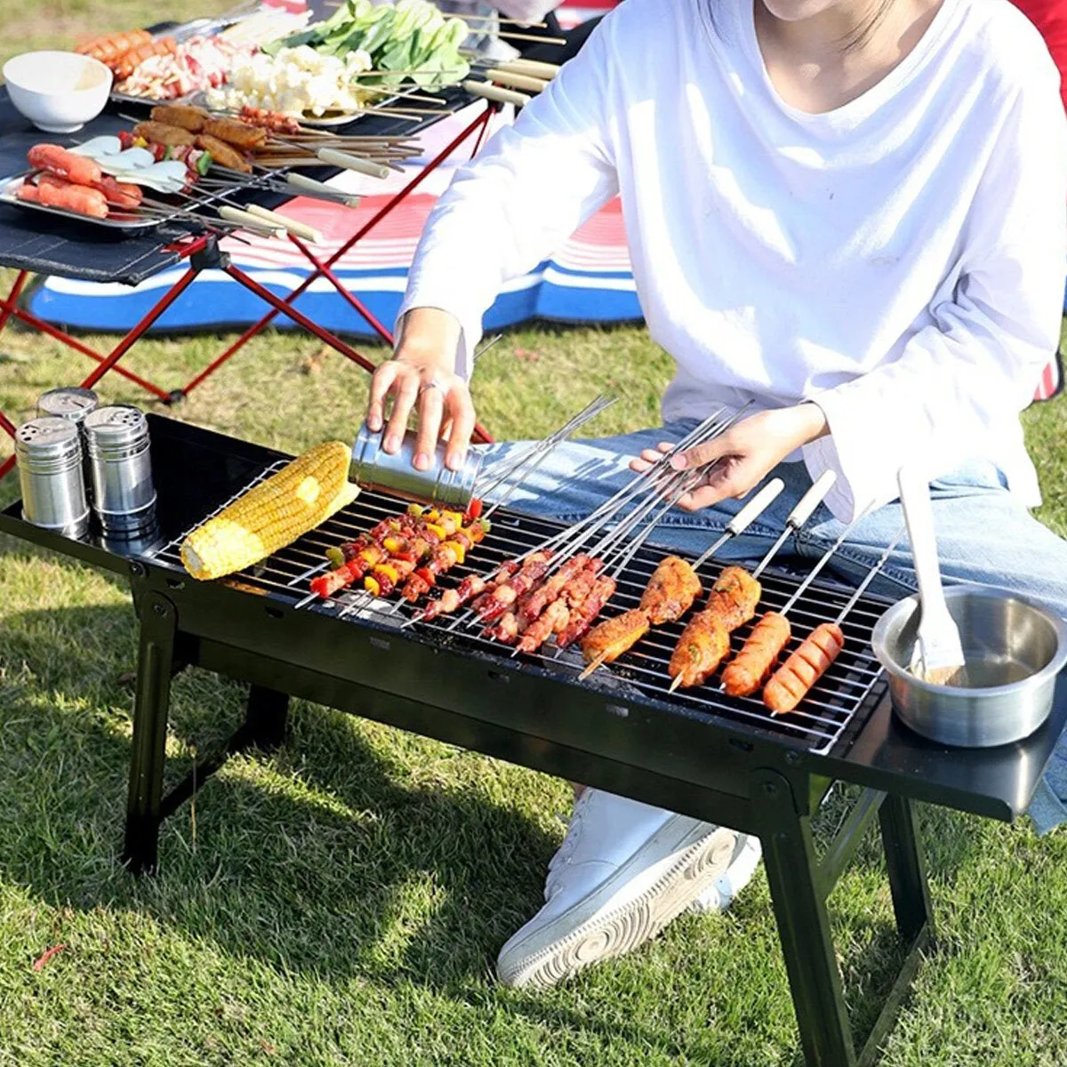 37cm Heighten Foldable BBQ Grill Stainless Steel Grilled Mesh Seasoning Board