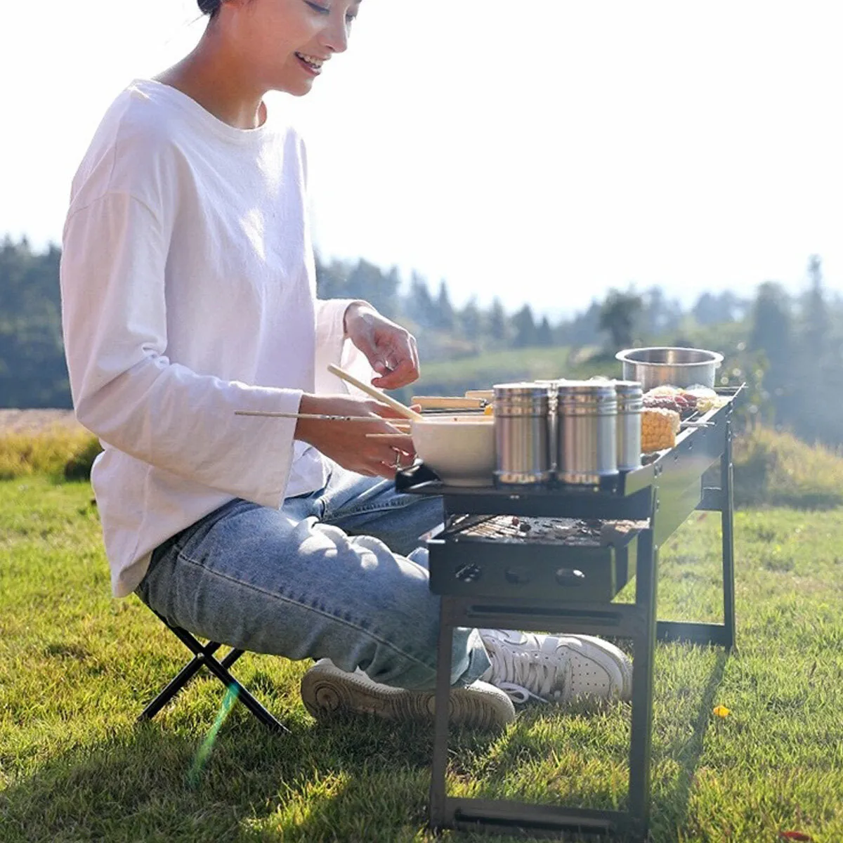 37cm Heighten Foldable BBQ Grill Stainless Steel Grilled Mesh Seasoning Board