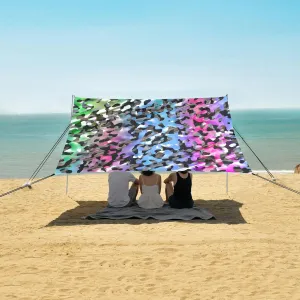 3D Colorful Camouflage Pattern Beach Canopy Tent Anti-UV & Wind Resistant, Camping Sun Shelter Easy Setup Portable,Outdoor Shade Tents with Sandbags,Sand Shovels,Ground Pegs & Stability Poles