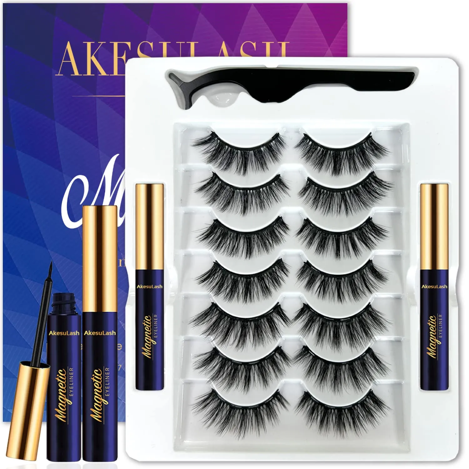 3D Magnetic Eyelashes with Eyeliner Kit- 7 Pairs Magnetic Lashes Kit with Applicator,Updated 2 Tubes of Magnetic Liner & Natural Look, Reusable, Easy to Apply…
