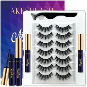 3D Magnetic Eyelashes with Eyeliner Kit- 7 Pairs Magnetic Lashes Kit with Applicator,Updated 2 Tubes of Magnetic Liner & Natural Look, Reusable, Easy to Apply…