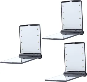 3pcs Led Double-Sided Folding Makeup Mirror Portable Compact Cosmetic Led Lights Sleek Design for Easy Use Dark Conditions for Travel Everyday Use Black