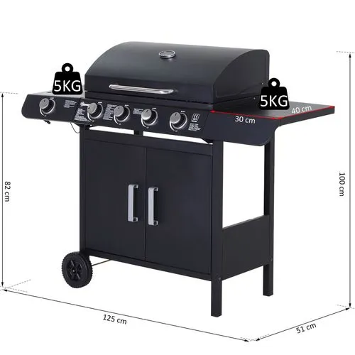 4 1 Gas BBQ Grill – Stainless Steel Burners with Side Burner & Storage for Outdoor Cooking