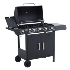 4 1 Gas BBQ Grill – Stainless Steel Burners with Side Burner & Storage for Outdoor Cooking