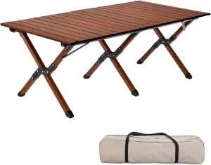4-6 People Camping Table, Roll-Up Lightweight Picnic Table with Large Aluminum Tabletop & Carrying Bag, Portable Outdoor Folding Table for Hiking, Backpacking & Fishing(Carbon Steel Yellow,L