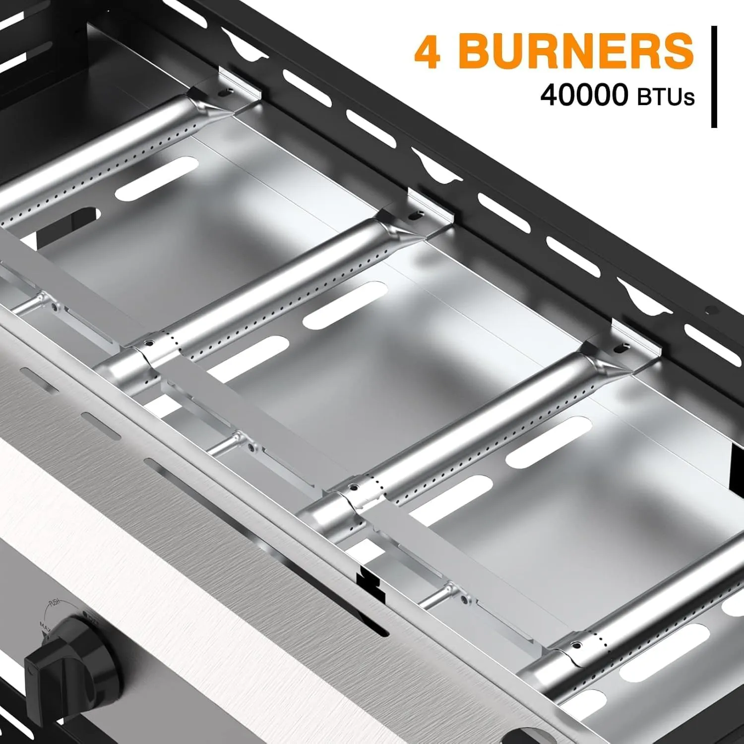 4 Burner Flat Top Grill, 30 Inch Stainless Steel Tabletop Portable Propane Griddle, 40,000 BTU BBQ Gas Griddle Flat Grill with Side Shelves for Camping