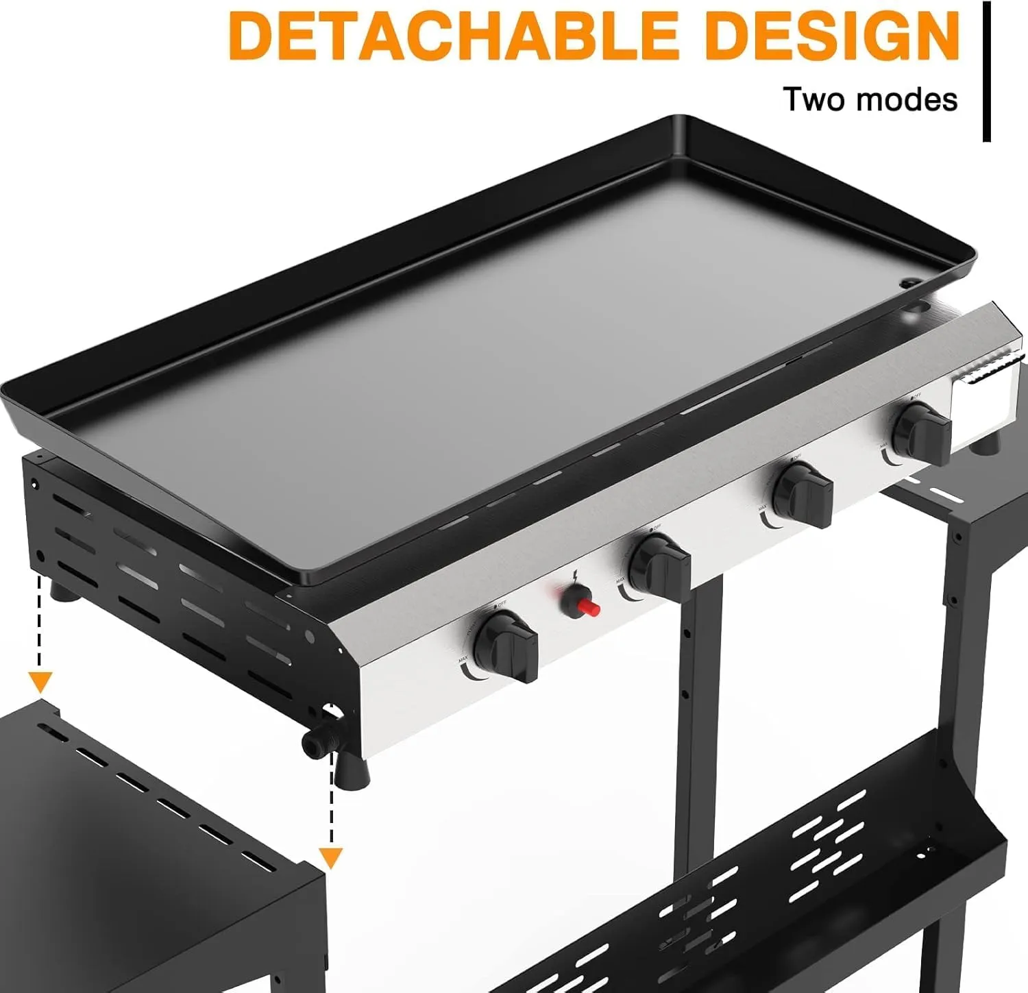 4 Burner Flat Top Grill, 30 Inch Stainless Steel Tabletop Portable Propane Griddle, 40,000 BTU BBQ Gas Griddle Flat Grill with Side Shelves for Camping