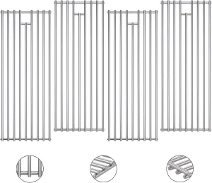 4 Pack 7mm Stainless Steel BBQ Cooking Grill Grates Replacement Parts for 16517 Bull 18248 LP,18249 NG, BBQ Angus 47628, Brahma, Lonstar Select, Outlaw Steer Premium, Lonestar Select,7 Burner Premium