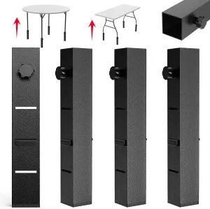 4 Pack Folding Table Leg Extenders, Highly Durable Steel Folding Table Leg Risers, Folding Desk Leg Extensions for Straight｜Bent Legs,3 Levels Adjustable Height Tables Extenders Rise 2.3in｜4.3in｜6.3in