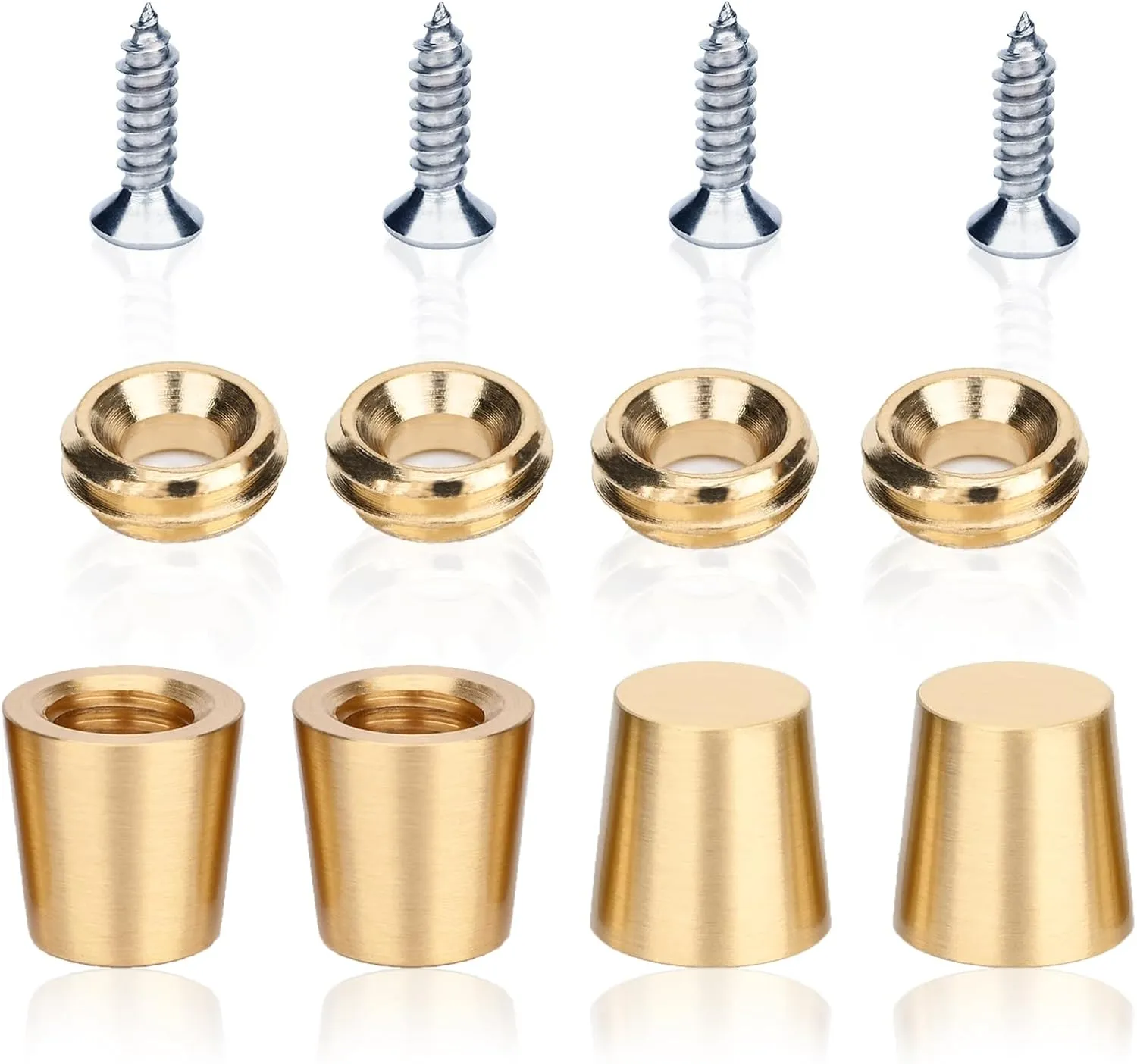 4 PCS Brass Cutting Board Feet with Silicone Anti-Slip Pads, Stainless Steel Screws and Brass Self-Tapping Screws for Cutting Boards, Cabinets, Sofas and Chairs and Other Furniture （Cone-Shaped）