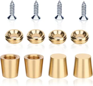4 PCS Brass Cutting Board Feet with Silicone Anti-Slip Pads, Stainless Steel Screws and Brass Self-Tapping Screws for Cutting Boards, Cabinets, Sofas and Chairs and Other Furniture （Cone-Shaped）