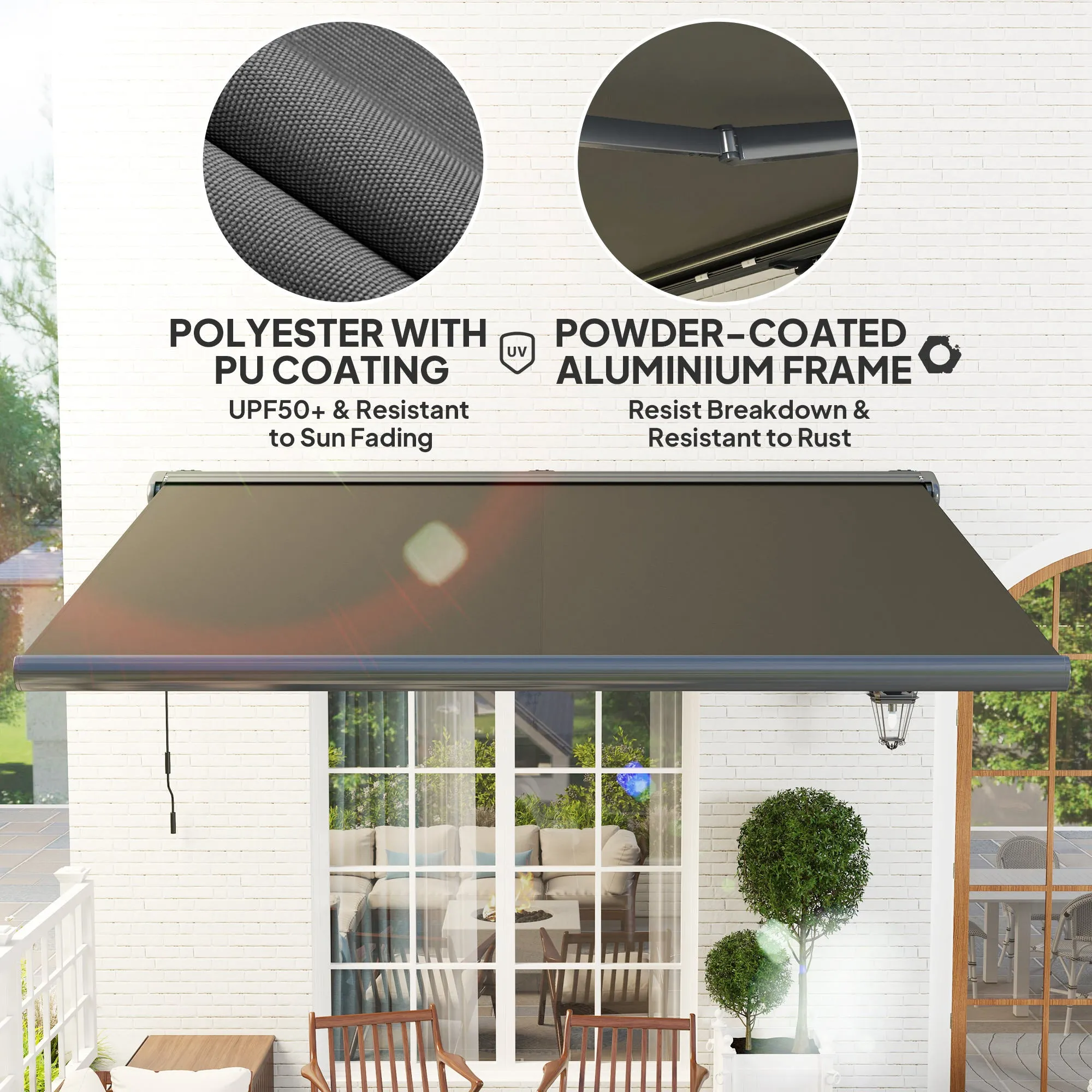 4 x 3(m) Full Cassette Electric Awning with Remote Controller, Aluminium Frame DIY Retractable Garden Awning, UPF50  Sun Shade Canopy for Deck Door Window, Dark Grey