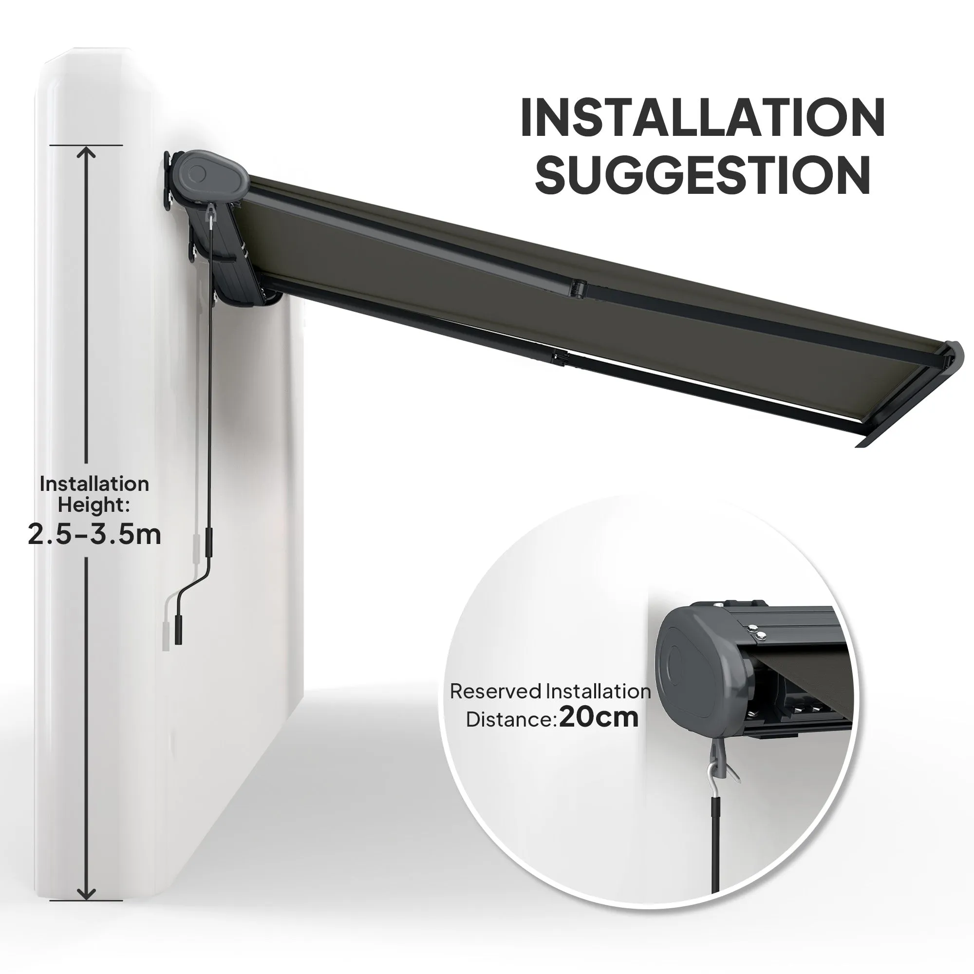 4 x 3(m) Full Cassette Electric Awning with Remote Controller, Aluminium Frame DIY Retractable Garden Awning, UPF50  Sun Shade Canopy for Deck Door Window, Dark Grey