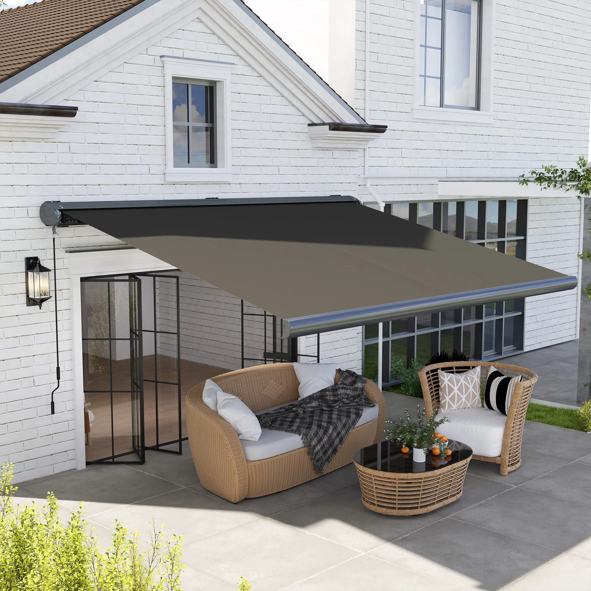 4 x 3(m) Full Cassette Electric Awning with Remote Controller, Aluminium Frame DIY Retractable Garden Awning, UPF50  Sun Shade Canopy for Deck Door Window, Dark Grey
