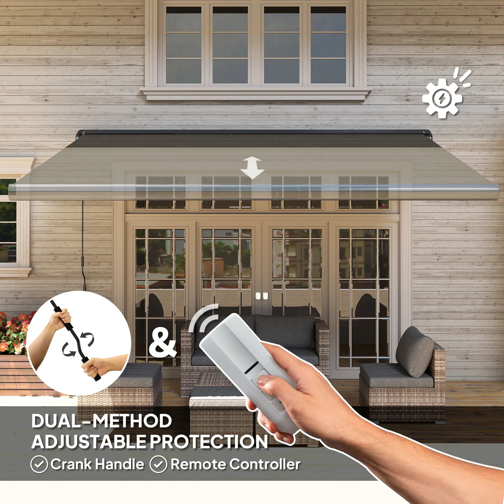 4 x 3(m) Full Cassette Electric Awning with Remote Controller, Aluminium Frame DIY Retractable Garden Awning, UPF50  Sun Shade Canopy for Deck Door Window, Dark Grey