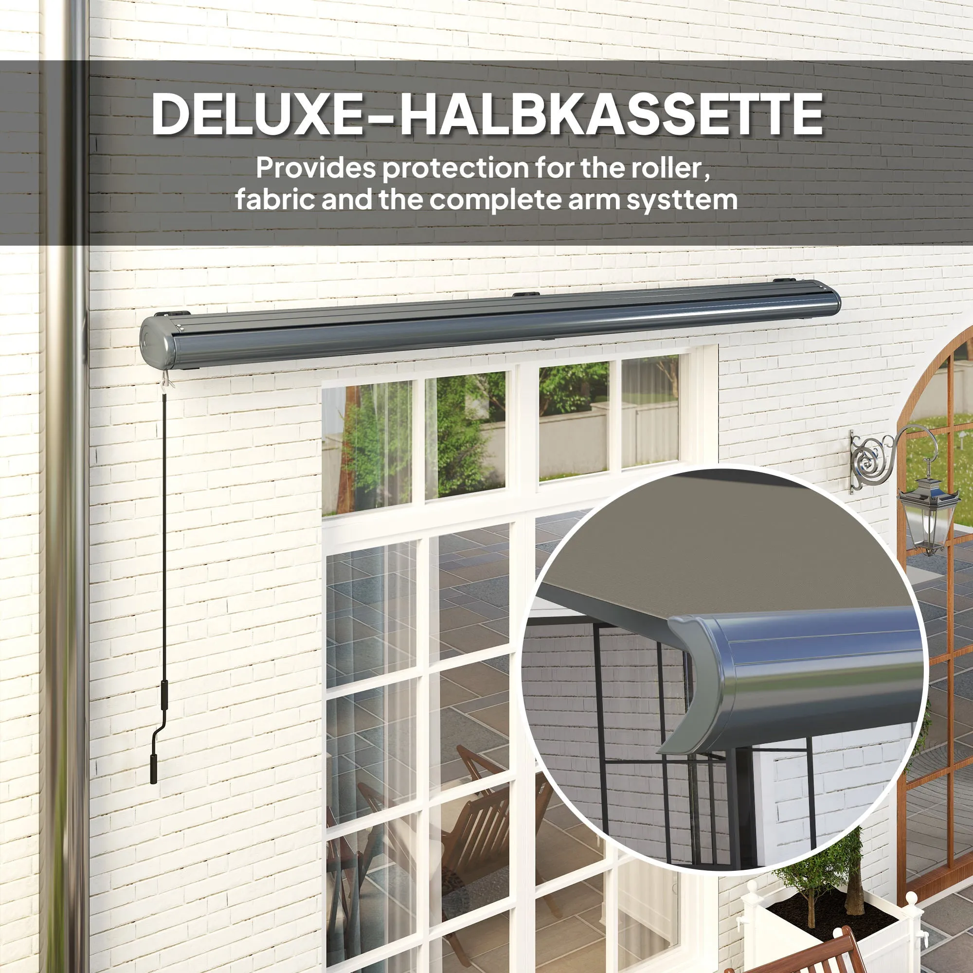 4 x 3(m) Full Cassette Electric Awning with Remote Controller, Aluminium Frame DIY Retractable Garden Awning, UPF50  Sun Shade Canopy for Deck Door Window, Dark Grey