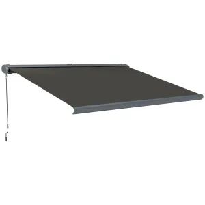 4 x 3(m) Full Cassette Electric Awning with Remote Controller, Aluminium Frame DIY Retractable Garden Awning, UPF50  Sun Shade Canopy for Deck Door Window, Dark Grey