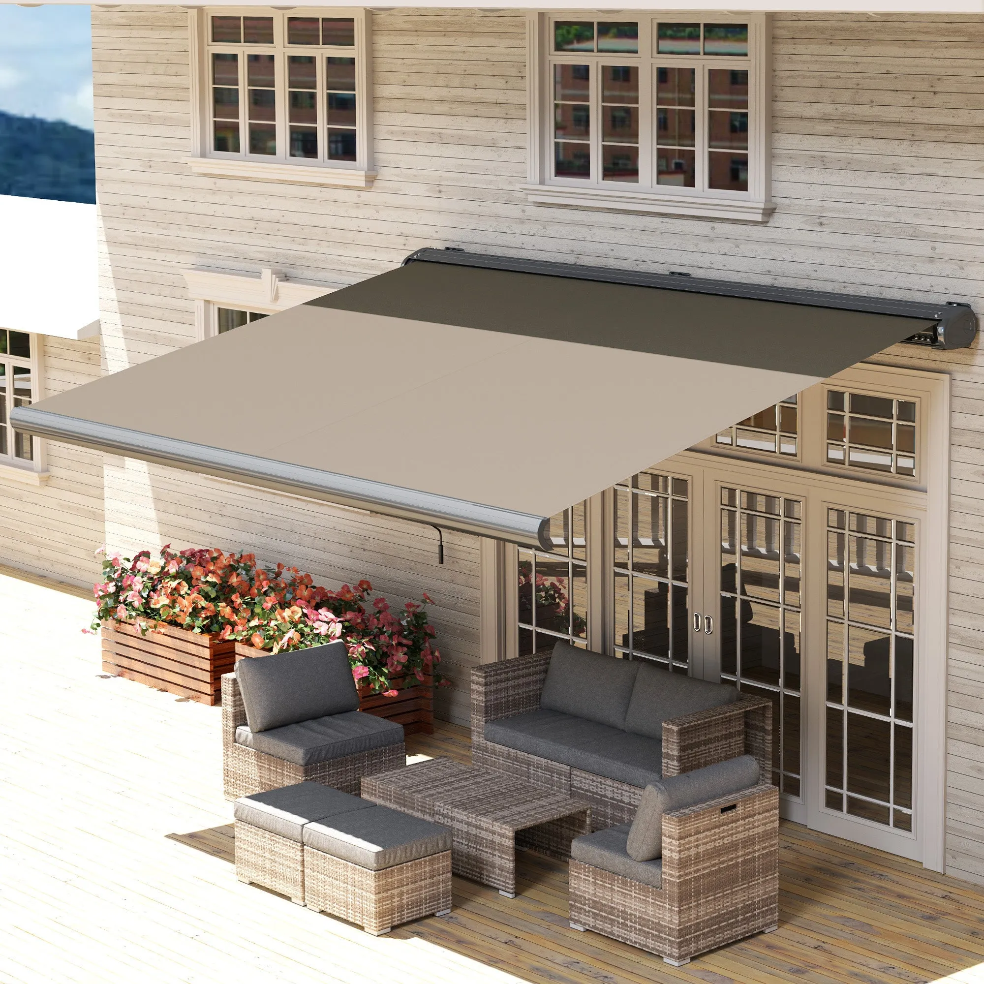 4 x 3(m) Full Cassette Electric Awning with Remote Controller, Aluminium Frame DIY Retractable Garden Awning, UPF50  Sun Shade Canopy for Deck Door Window, Light Grey