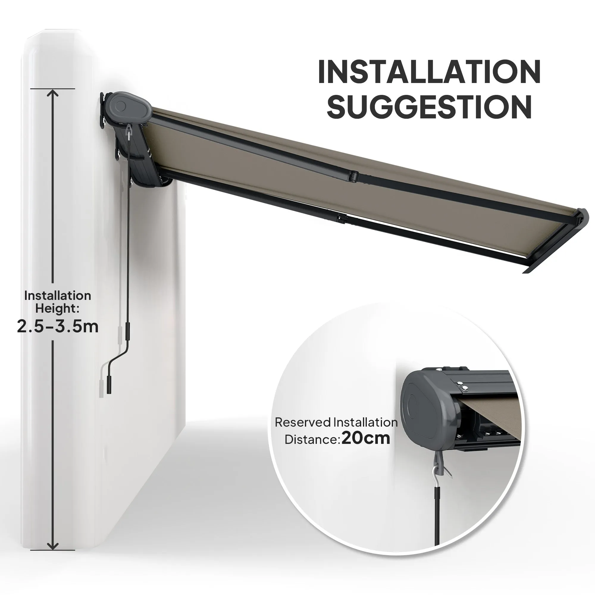 4 x 3(m) Full Cassette Electric Awning with Remote Controller, Aluminium Frame DIY Retractable Garden Awning, UPF50  Sun Shade Canopy for Deck Door Window, Light Grey