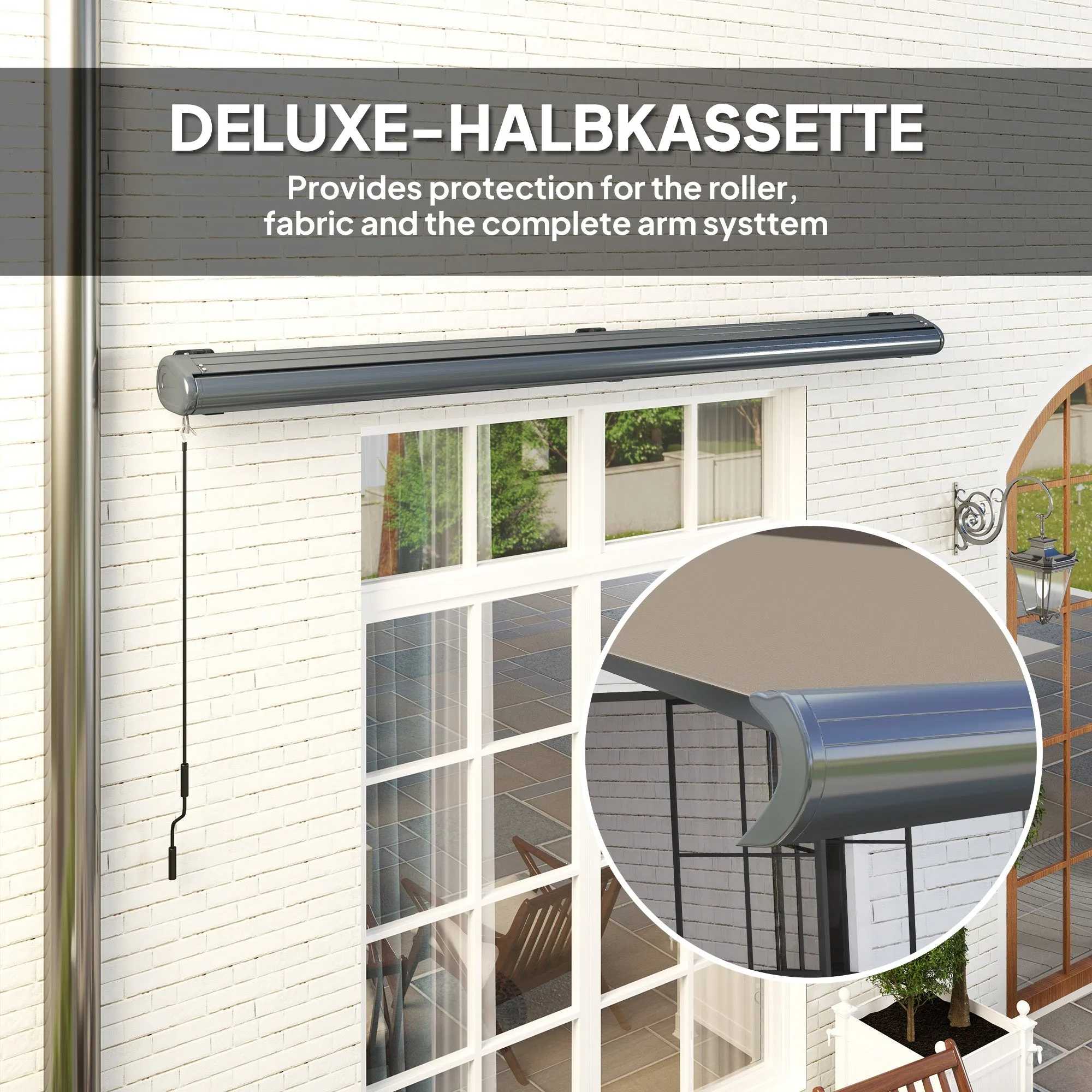 4 x 3(m) Full Cassette Electric Awning with Remote Controller, Aluminium Frame DIY Retractable Garden Awning, UPF50  Sun Shade Canopy for Deck Door Window, Light Grey