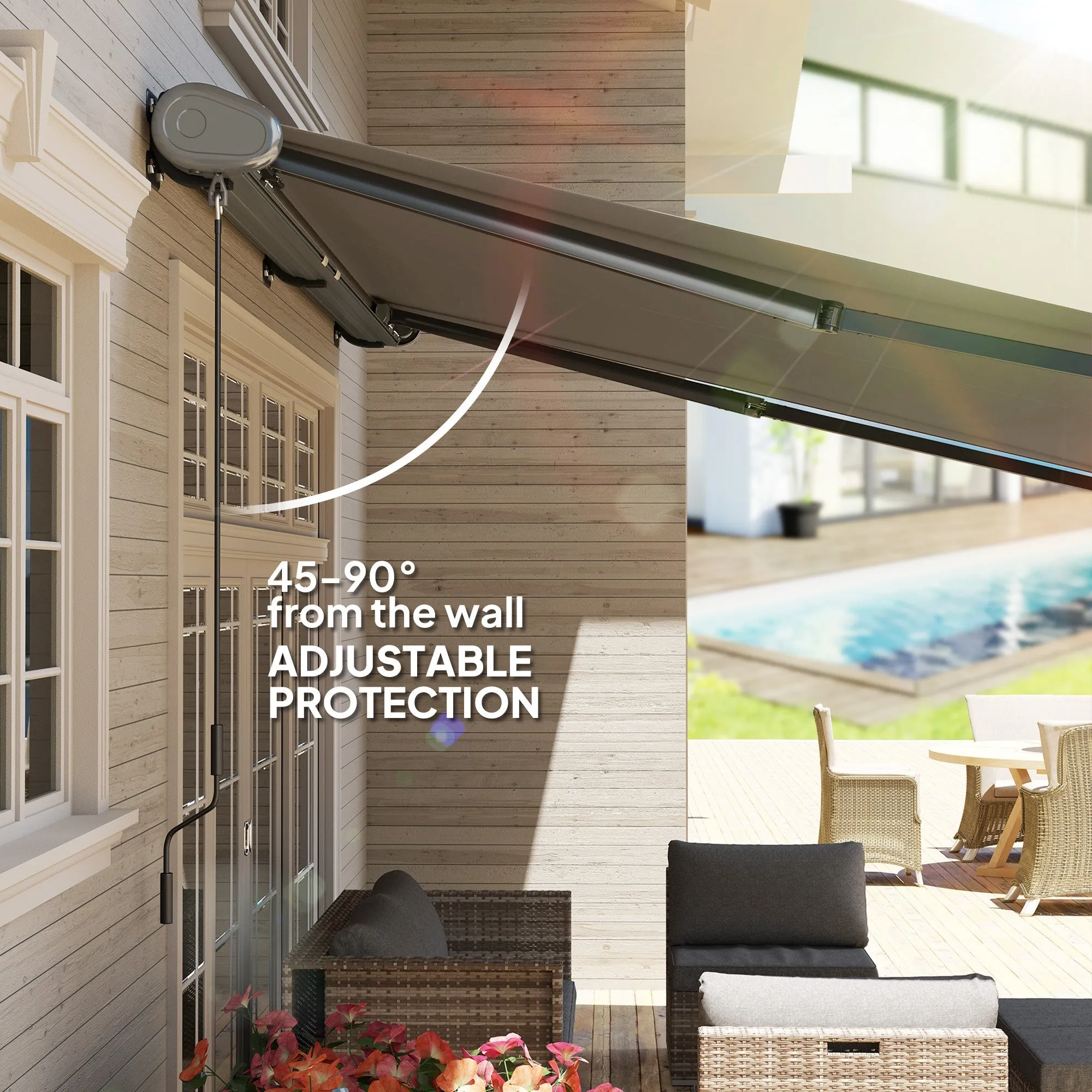 4 x 3(m) Full Cassette Electric Awning with Remote Controller, Aluminium Frame DIY Retractable Garden Awning, UPF50  Sun Shade Canopy for Deck Door Window, Light Grey
