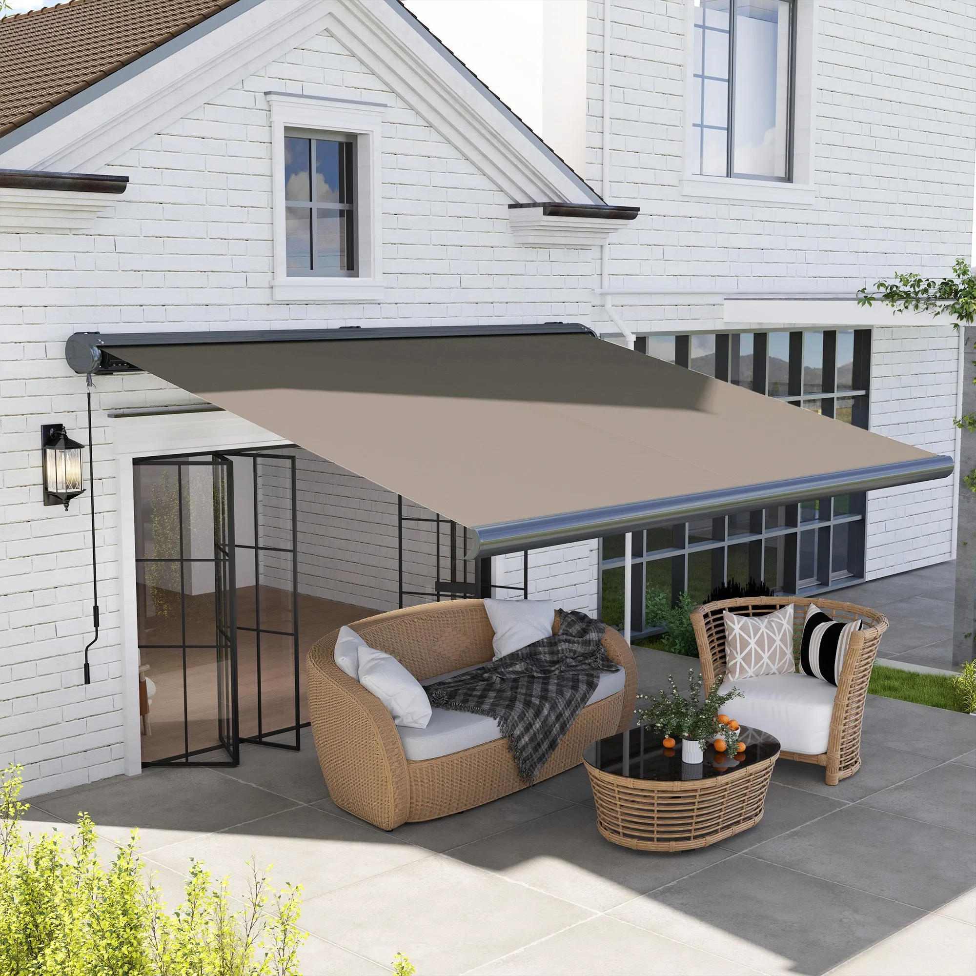 4 x 3(m) Full Cassette Electric Awning with Remote Controller, Aluminium Frame DIY Retractable Garden Awning, UPF50  Sun Shade Canopy for Deck Door Window, Light Grey