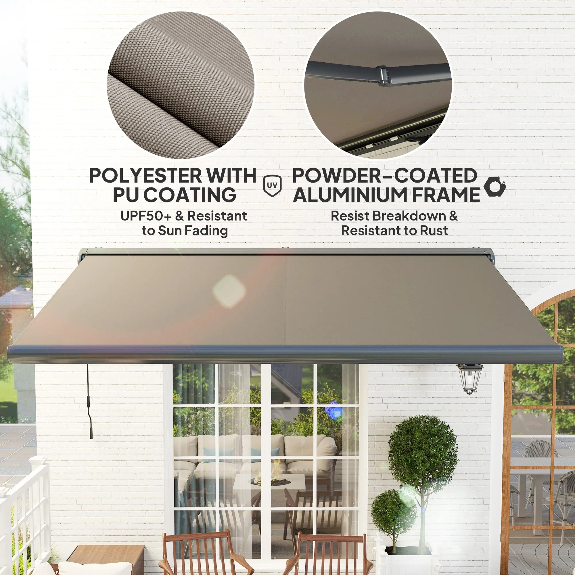 4 x 3(m) Full Cassette Electric Awning with Remote Controller, Aluminium Frame DIY Retractable Garden Awning, UPF50  Sun Shade Canopy for Deck Door Window, Light Grey