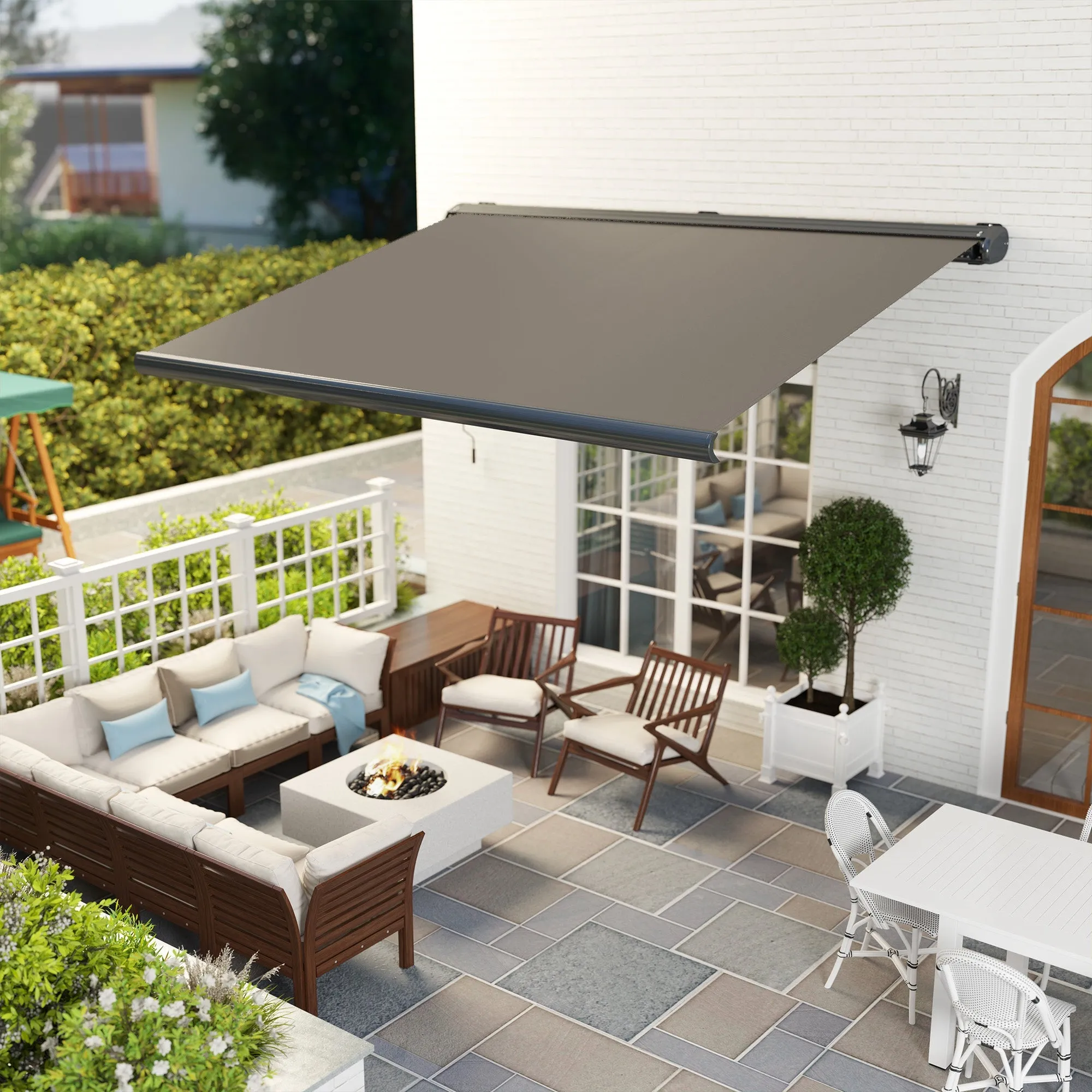 4 x 3(m) Full Cassette Electric Awning with Remote Controller, Aluminium Frame DIY Retractable Garden Awning, UPF50  Sun Shade Canopy for Deck Door Window, Light Grey