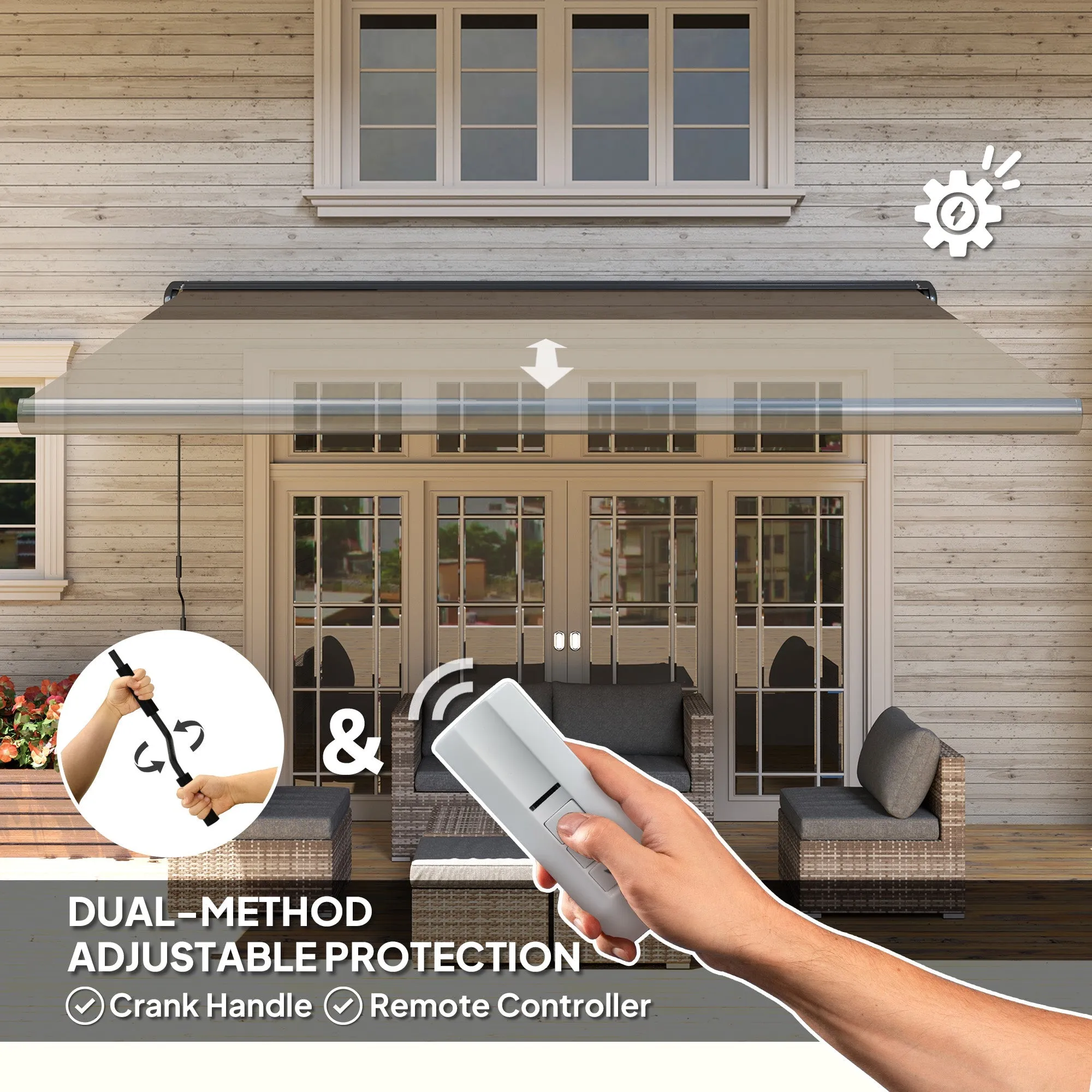 4 x 3(m) Full Cassette Electric Awning with Remote Controller, Aluminium Frame DIY Retractable Garden Awning, UPF50  Sun Shade Canopy for Deck Door Window, Light Grey