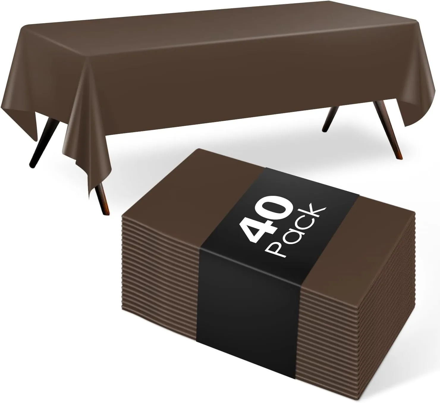 40 Pack Brown Plastic Tablecloth Disposable Tablecloths 54"x 108" Rectangle Plastic Table Cover Disposable Table Cloth for Party