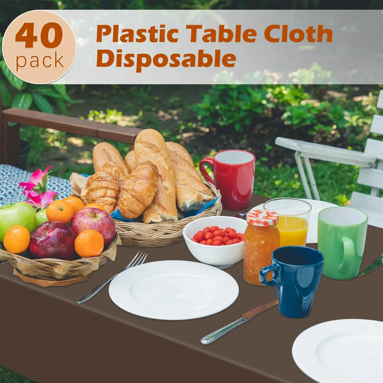40 Pack Brown Plastic Tablecloth Disposable Tablecloths 54"x 108" Rectangle Plastic Table Cover Disposable Table Cloth for Party