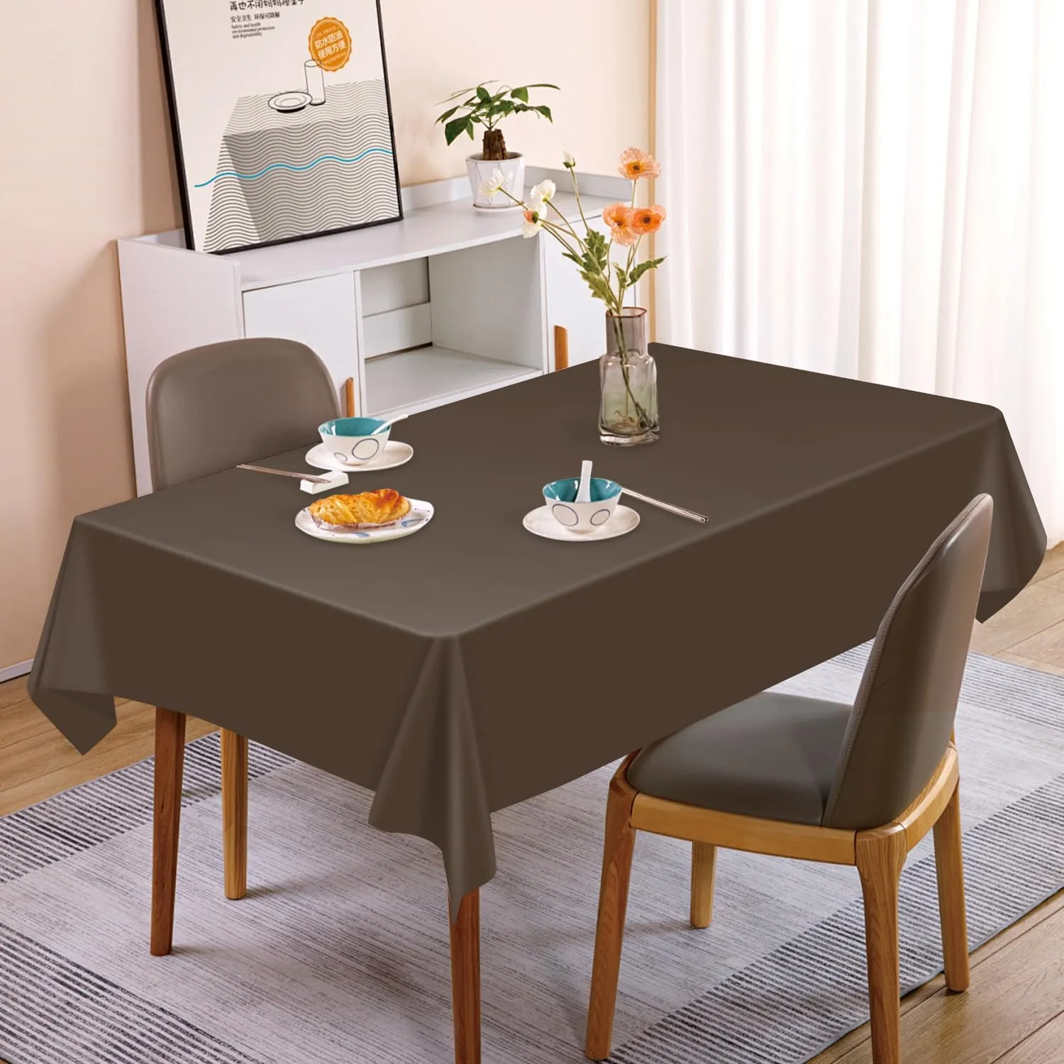 40 Pack Brown Plastic Tablecloth Disposable Tablecloths 54"x 108" Rectangle Plastic Table Cover Disposable Table Cloth for Party