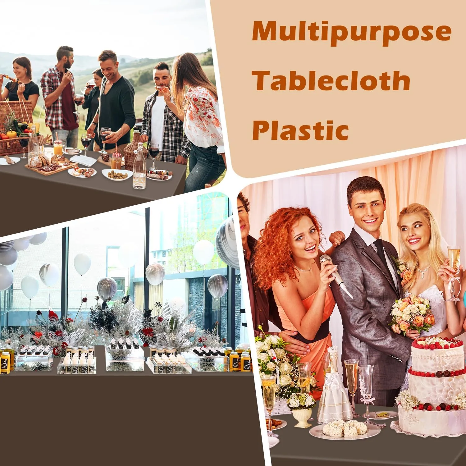 40 Pack Brown Plastic Tablecloth Disposable Tablecloths 54"x 108" Rectangle Plastic Table Cover Disposable Table Cloth for Party
