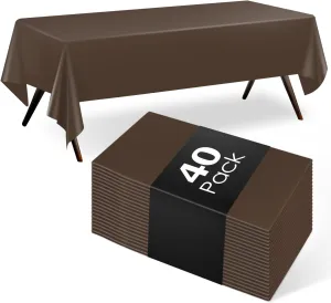 40 Pack Brown Plastic Tablecloth Disposable Tablecloths 54"x 108" Rectangle Plastic Table Cover Disposable Table Cloth for Party