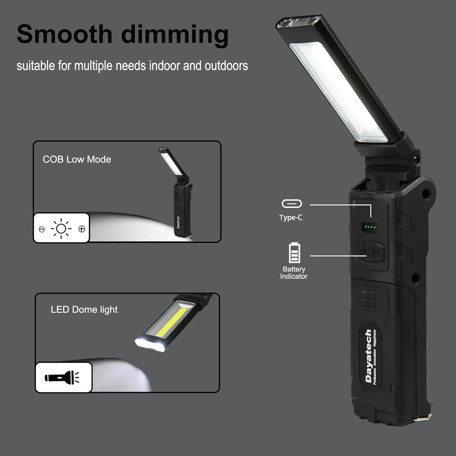400 LM Rechargeable LED Work Lights Grill Light Flashlight with Magnetic Base, Top Present for Men, Dad(Black)