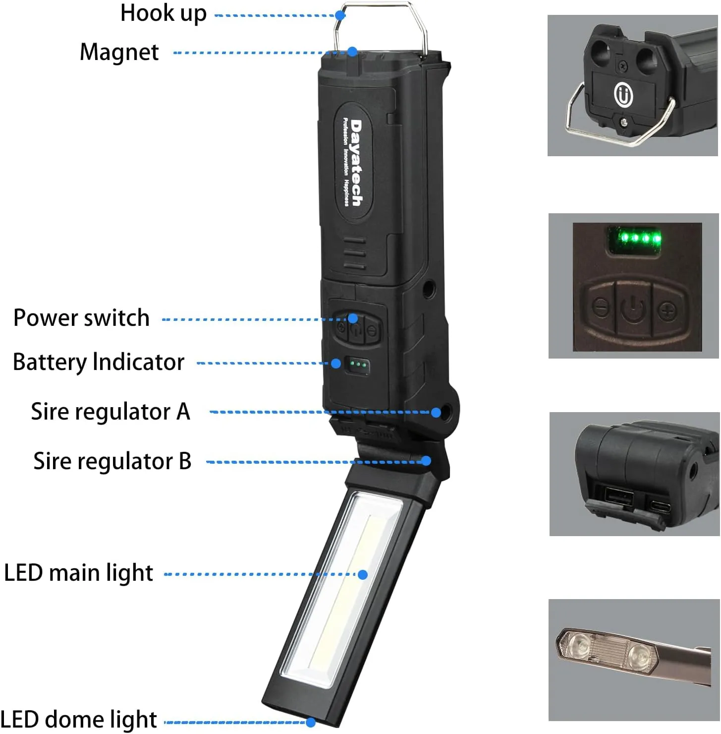400 LM Rechargeable LED Work Lights Grill Light Flashlight with Magnetic Base, Top Present for Men, Dad(Black)
