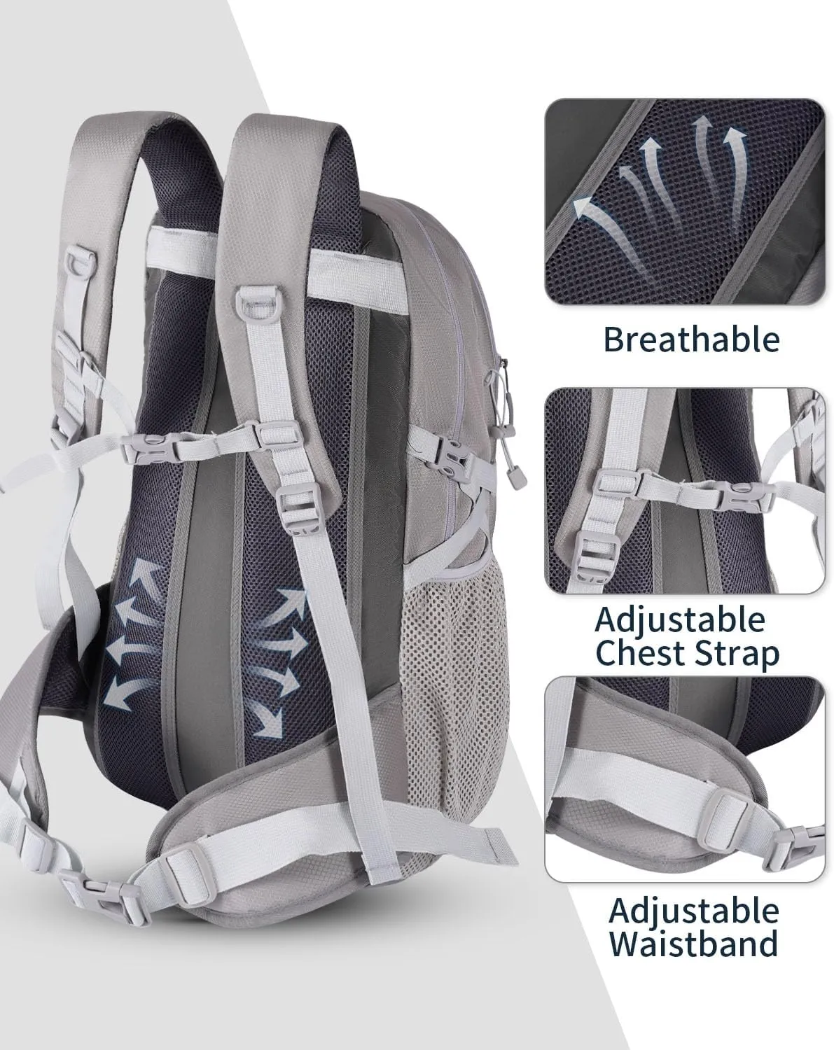 40L Hiking Backpack Lightweight Water Resistant Camping Outdoor Sport Trekking Travel Daypack for Men Women（Grey A）