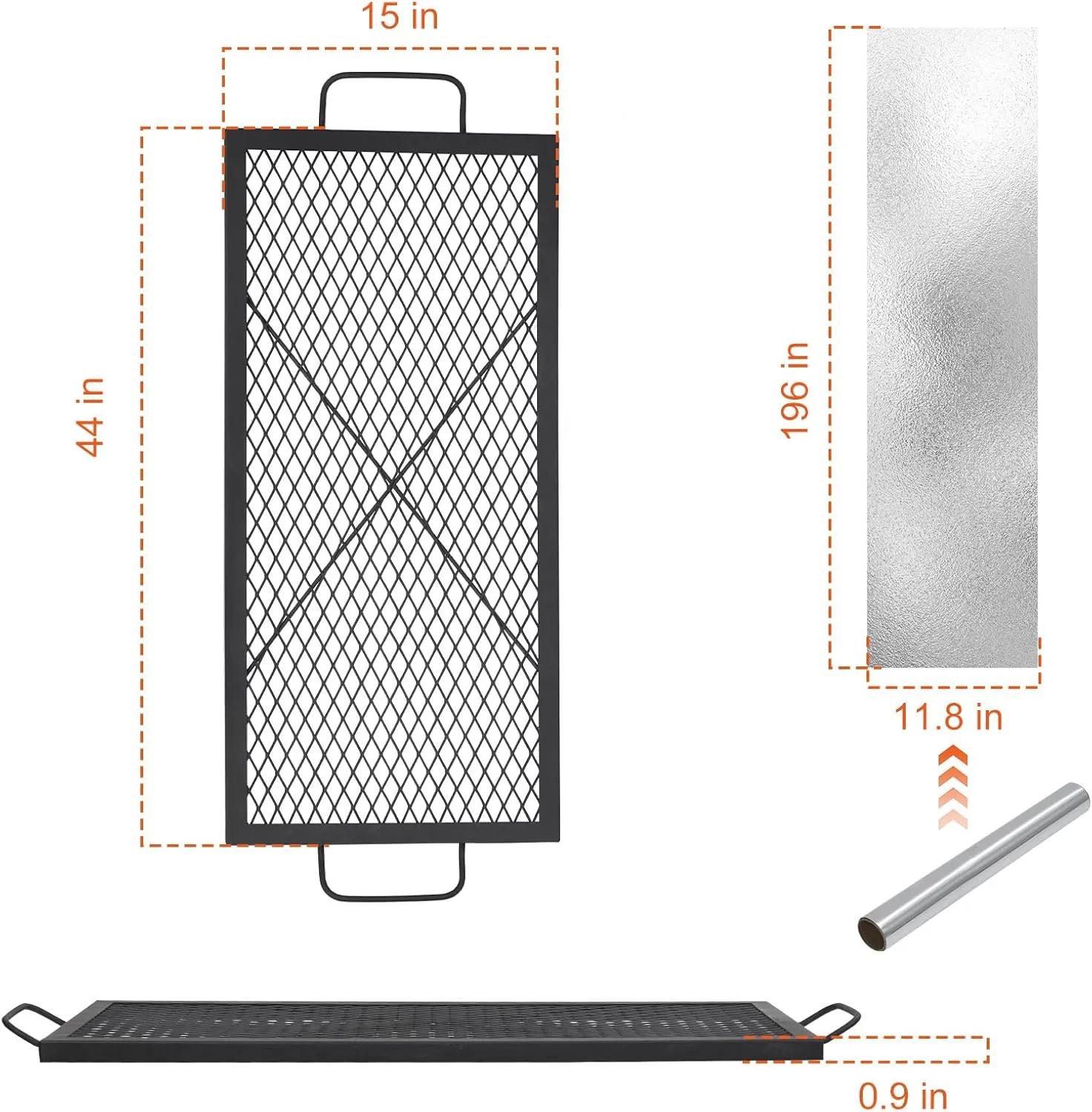 44×15in Fire Pit Cooking Grill Grate, X-Marks Fire Pit Grill Cooking Grate, Outdoor Campfire BBQ Grill, Heavy Duty Steel Campfire BBQ Grill Grid, Portable Camping Cookware with Handle